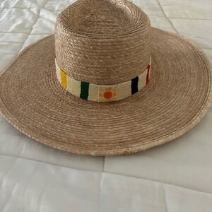 Wide Brim Straw Sun Hat with Decorative Beaded Band - Natural
